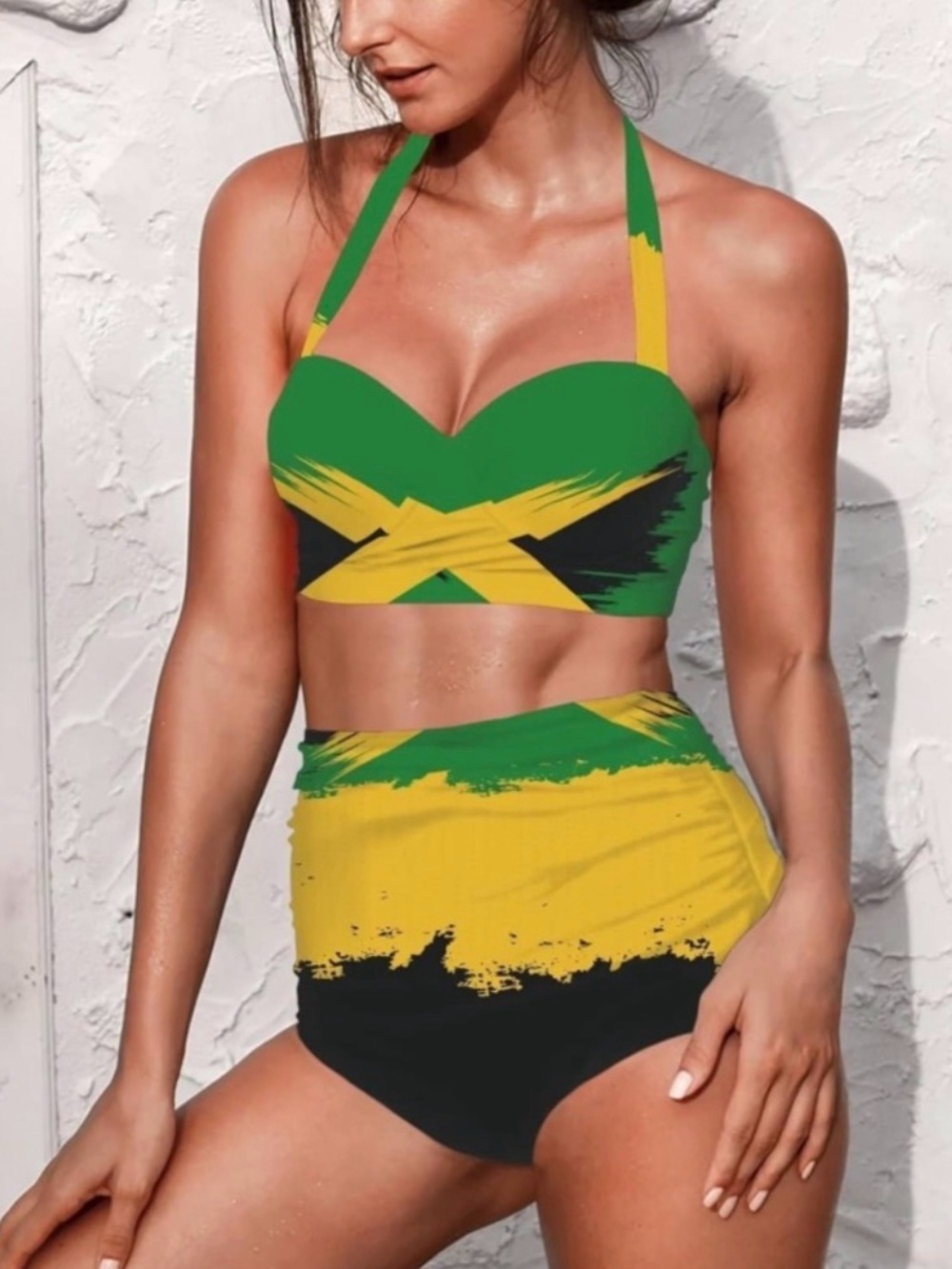 Jamaica bikini 2-piece retro style high waist sweetheart neckline